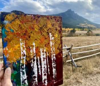 Colorful aspen tree painting with fall landscape