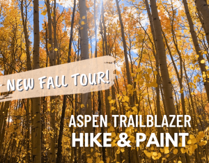 Photo of golden aspens near Denver, CO promoting Abstract Adventures new 2023 fall hike & paint tours