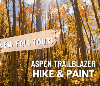 Photo of golden aspens near Denver, CO promoting Abstract Adventures new 2023 fall hike and paint tours